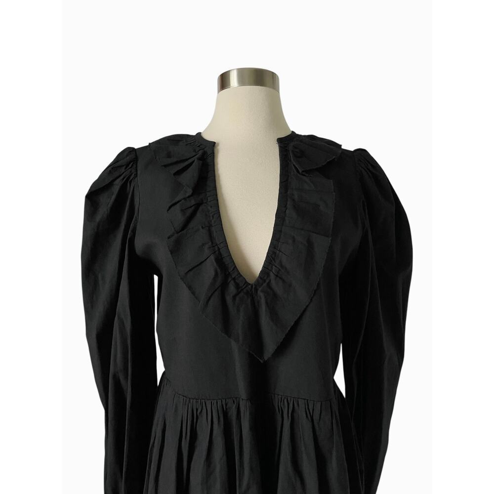 Alix of Bohemia Stefanie Mini Dress Black Cotton Ruffle Puff Sleeve L - Picture 5 of 13